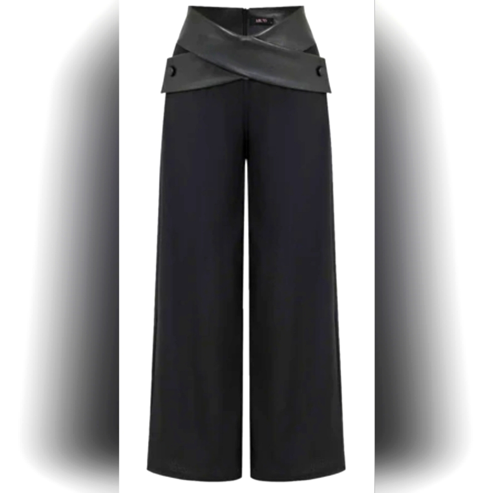 MICAS Solid Faux High Waist Crossed Pocket Trousers In Black. Sz M.